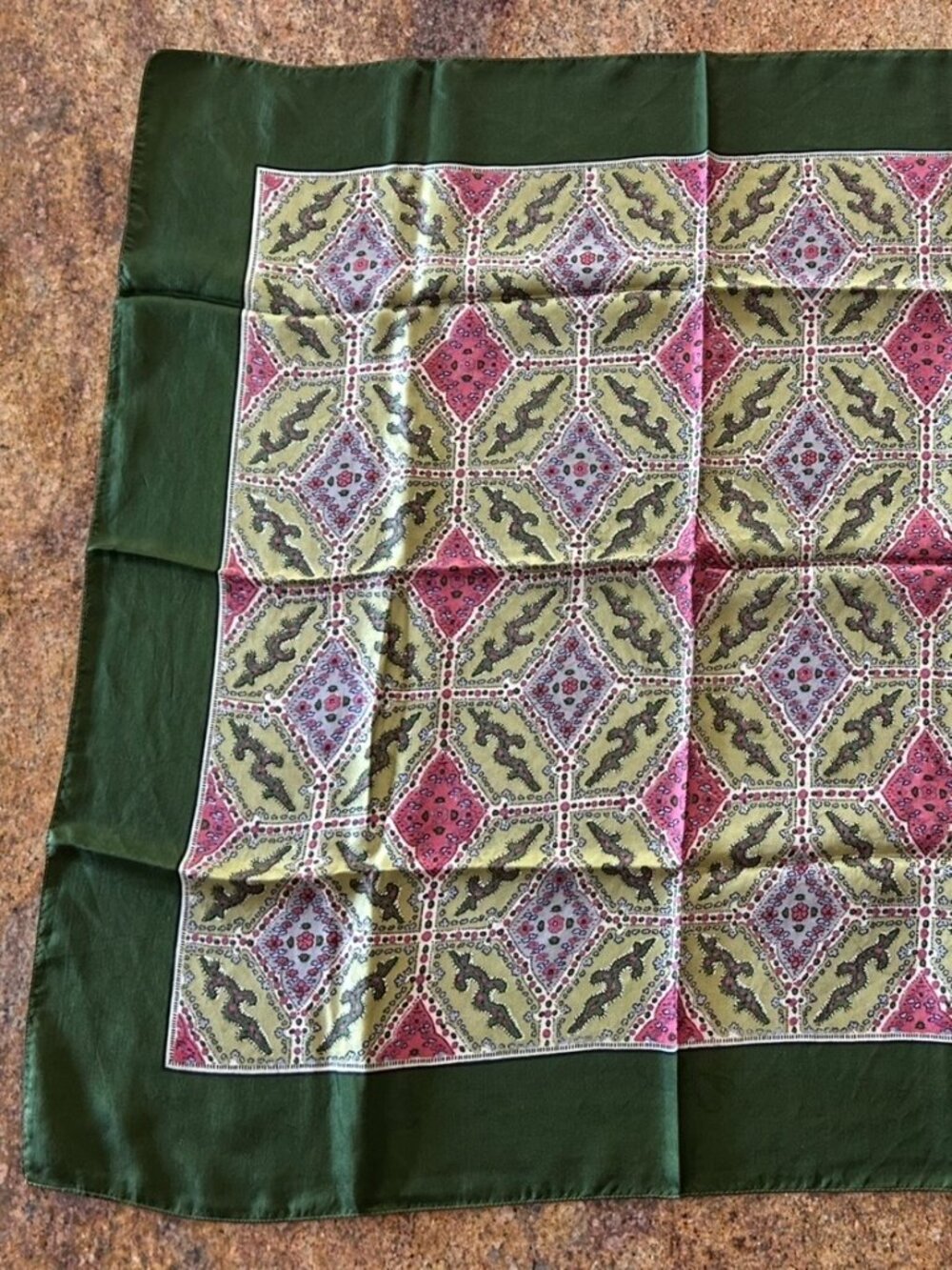Vintage Liberty of London Green Border Silk Scarf